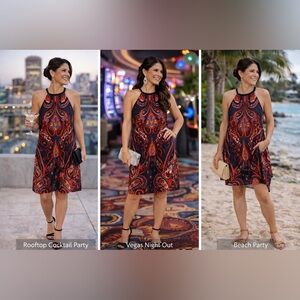 VENUS Black and Red Paisley Midi Dress